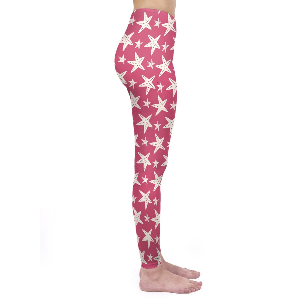 Mode Frauen Leggings Pink Tropics Druck mit Multicolor-Muster Leggings Hohe Elastizität Fitnesshosen Leggings
