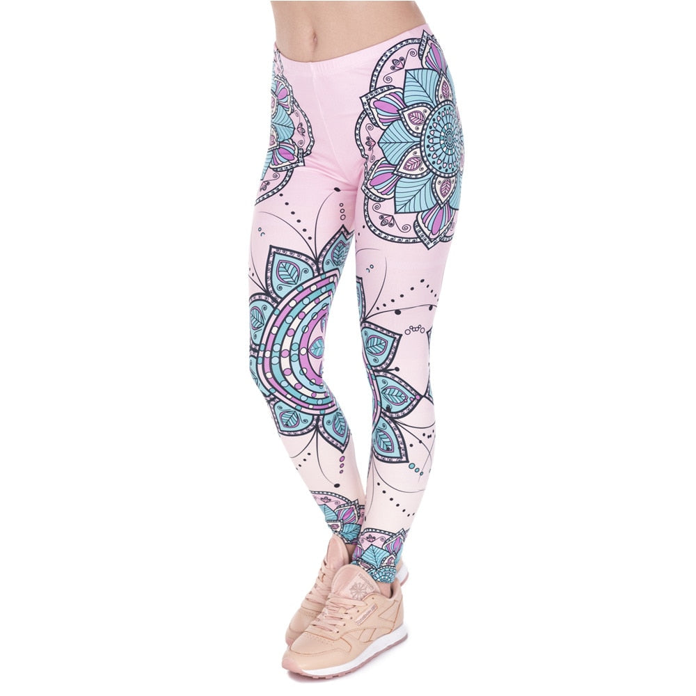 Mode Frauen Leggings Mandala Blume 3D Druck Leggings Slim Hohe Taille Damen Leggings