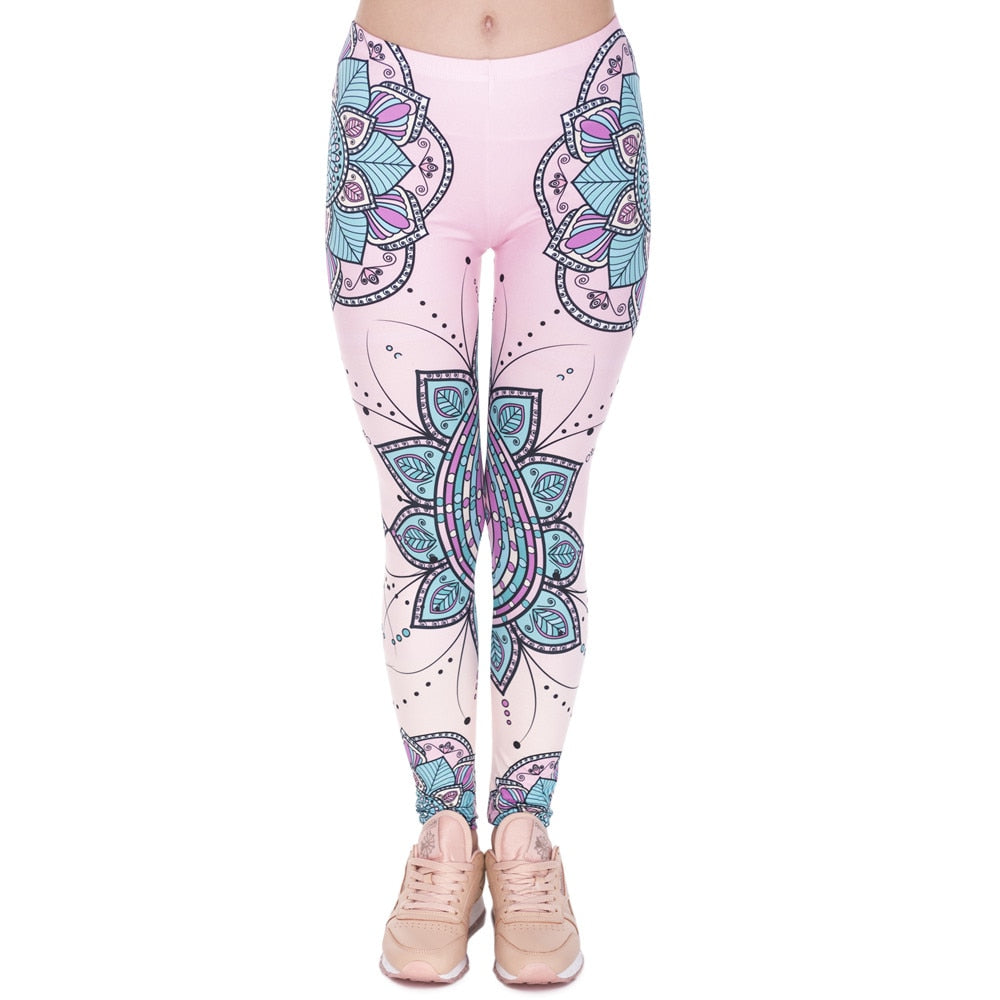 Mode Frauen Leggings Mandala Blume 3D Druck Leggings Slim Hohe Taille Damen Leggings