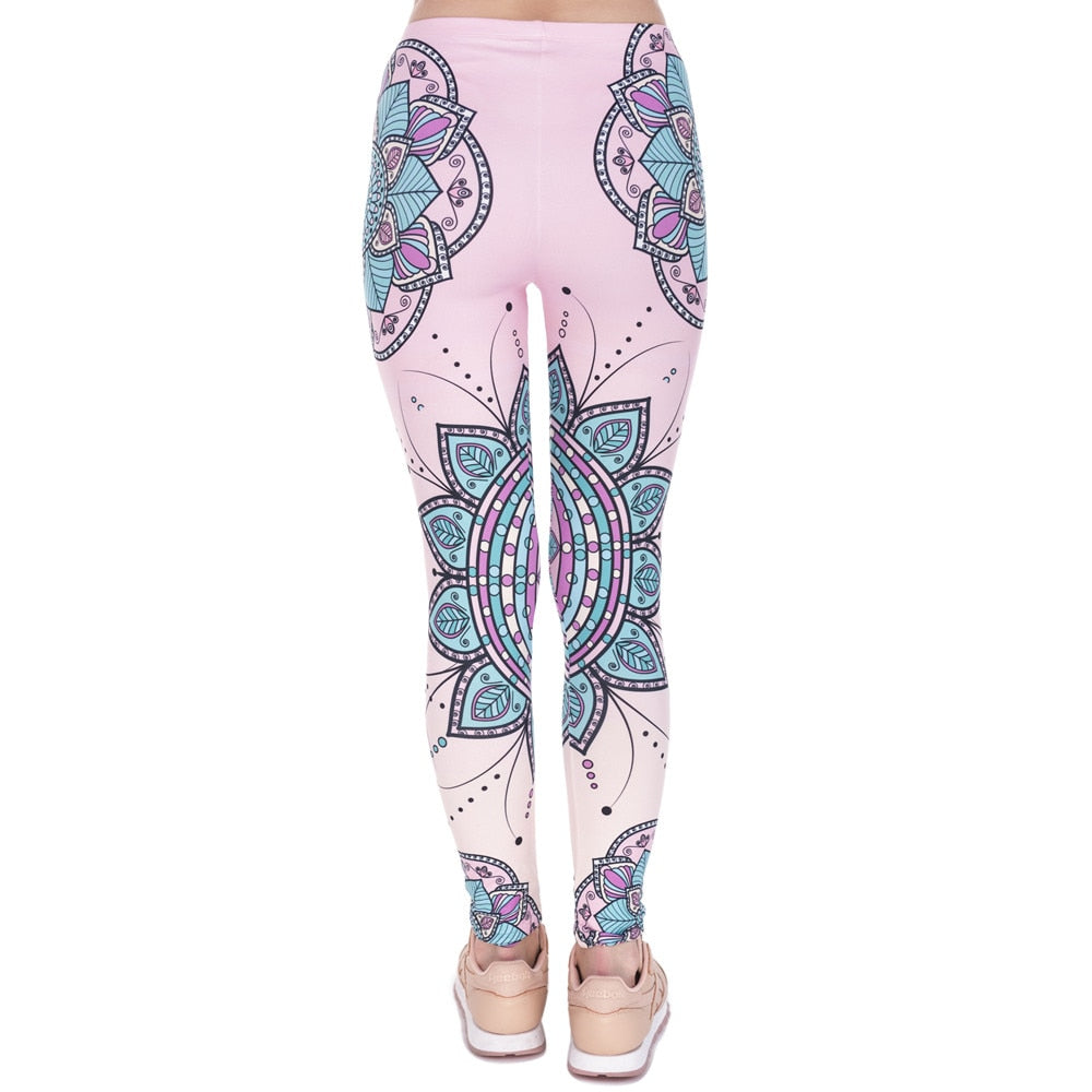 Mode Frauen Leggings Mandala Blume 3D Druck Leggings Slim Hohe Taille Damen Leggings