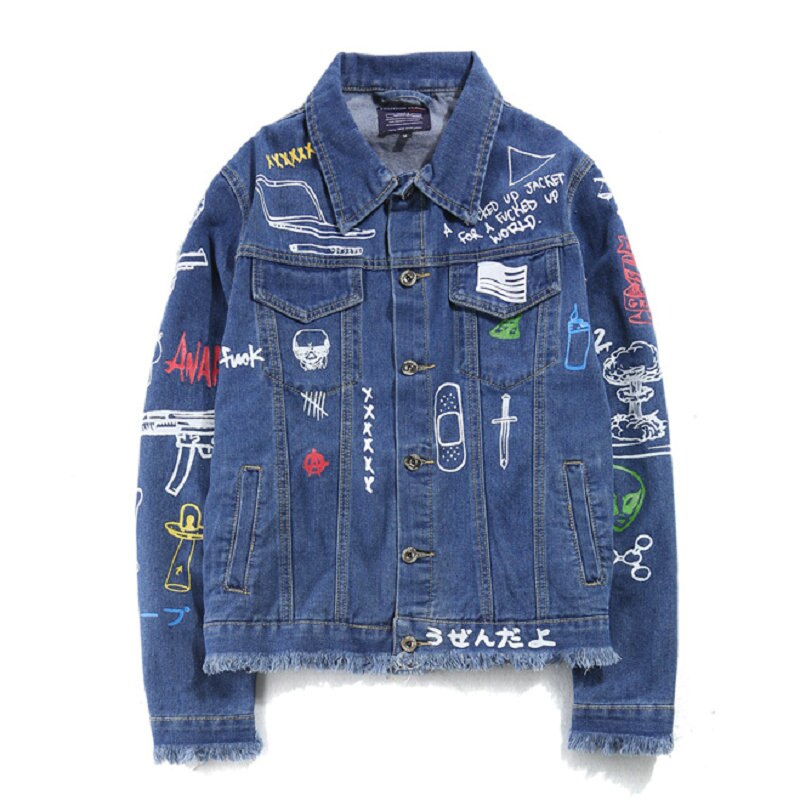 Hip Hop Mode Bedruckte Jeansjacke Männer Herbst Winter Streetwear Denimjacken Mäntel Cowboyjacke Jaqueta masculina