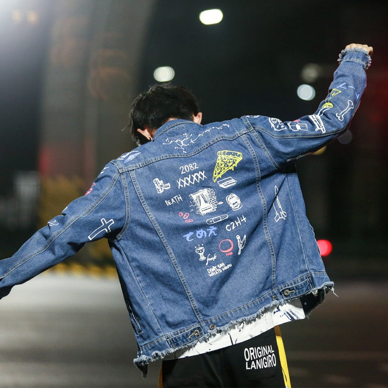 Hip Hop Mode Bedruckte Jeansjacke Männer Herbst Winter Streetwear Denimjacken Mäntel Cowboyjacke Jaqueta masculina