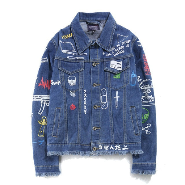 Hip Hop Mode Bedruckte Jeansjacke Männer Herbst Winter Streetwear Denimjacken Mäntel Cowboyjacke Jaqueta masculina