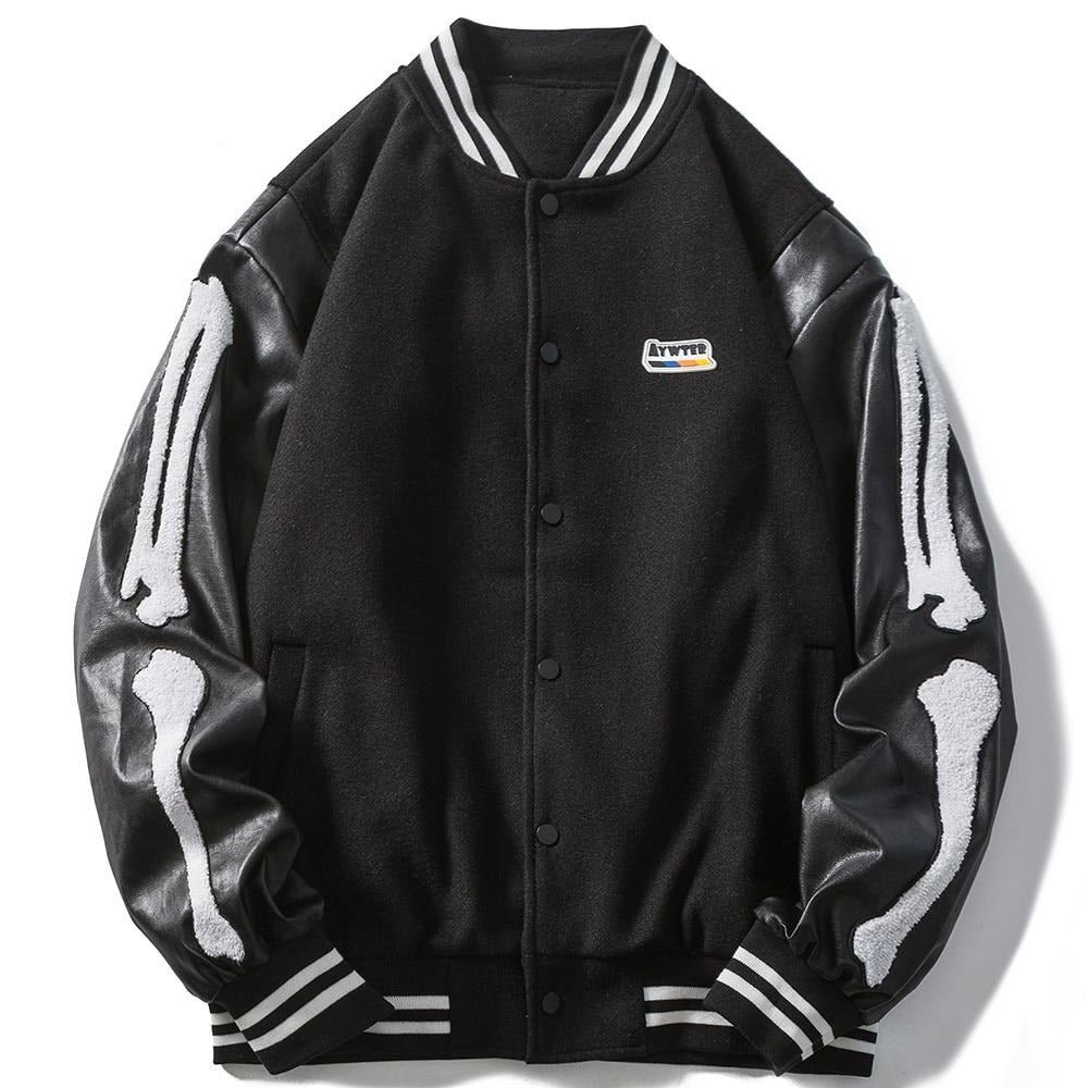 Weiche Fleece-Patch-Leder-Patchwork-Baseballjacke für Herren Herbst Baggy All-Match College-Stil Bomberjacken Paare