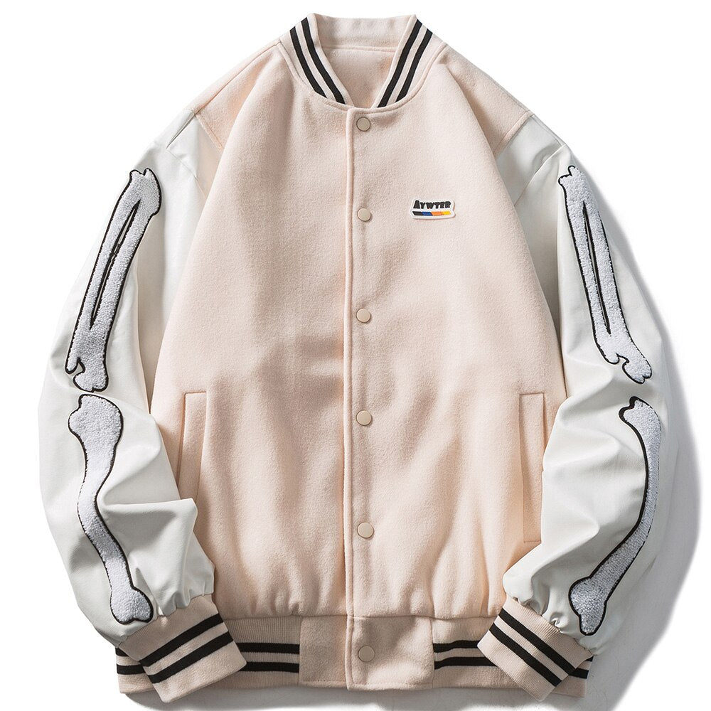 Weiche Fleece-Patch-Leder-Patchwork-Baseballjacke für Herren Herbst Baggy All-Match College-Stil Bomberjacken Paare