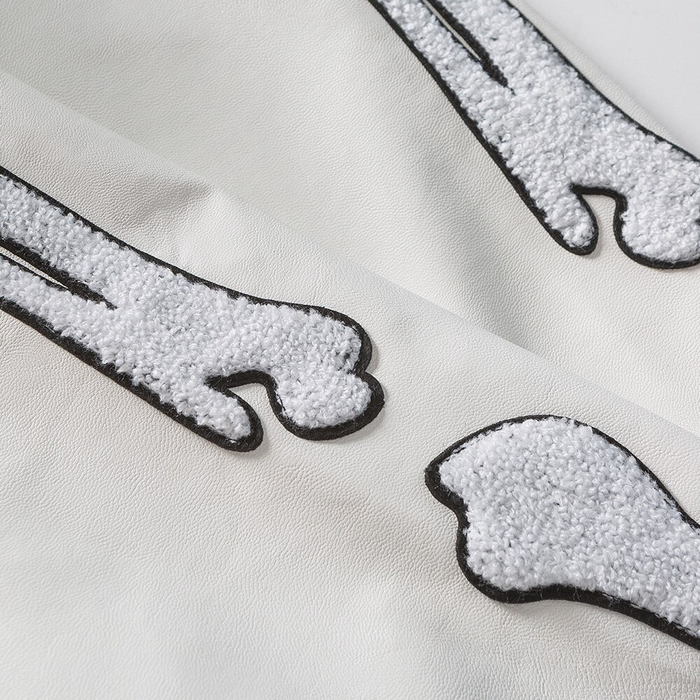 Weiche Fleece-Patch-Leder-Patchwork-Baseballjacke für Herren Herbst Baggy All-Match College-Stil Bomberjacken Paare