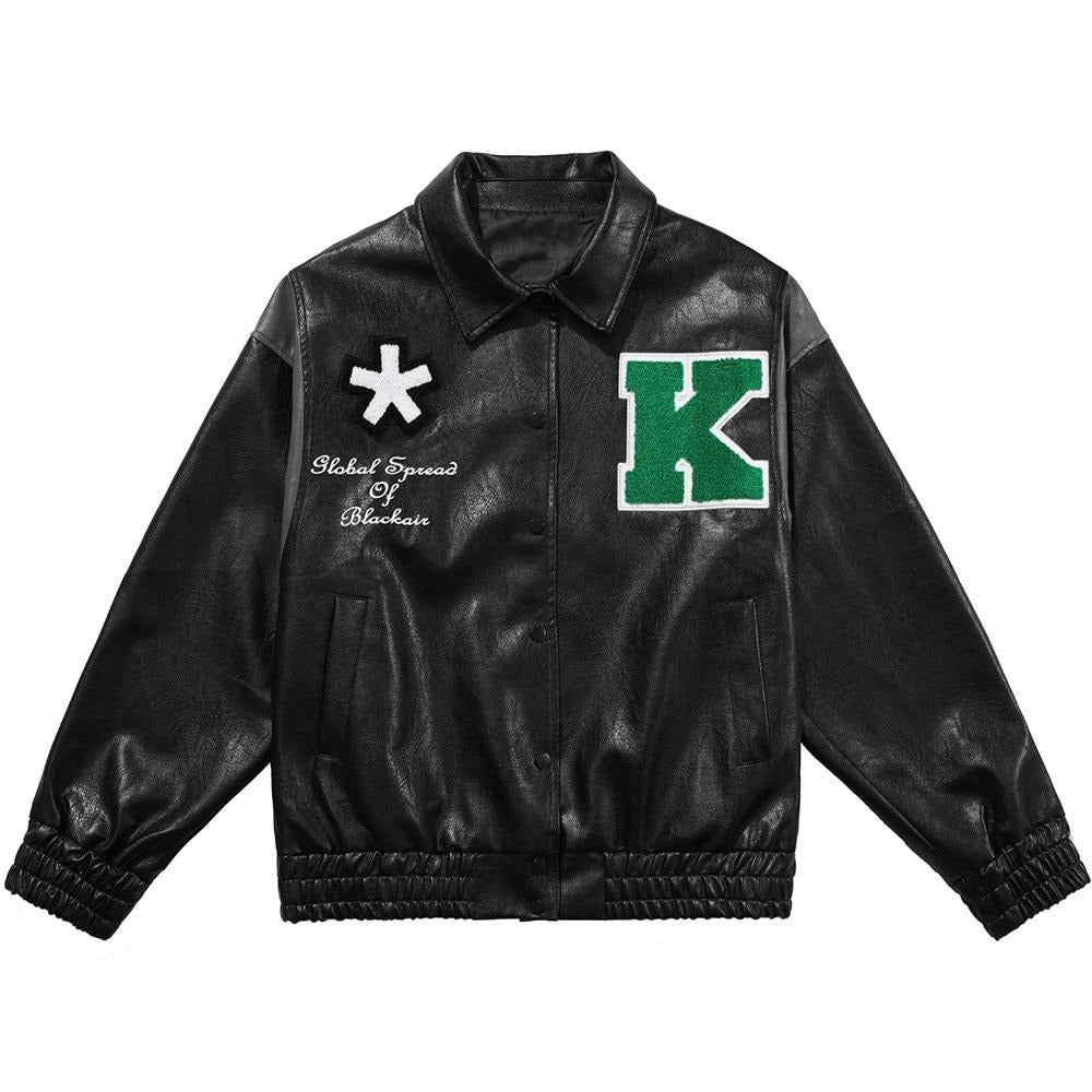 Jacke Herren Buchstaben Stickerei Patch Lederjacken Herbst Retro Baggy Punk Mode Coole Jacken Oberbekleidung Paar Streetwear