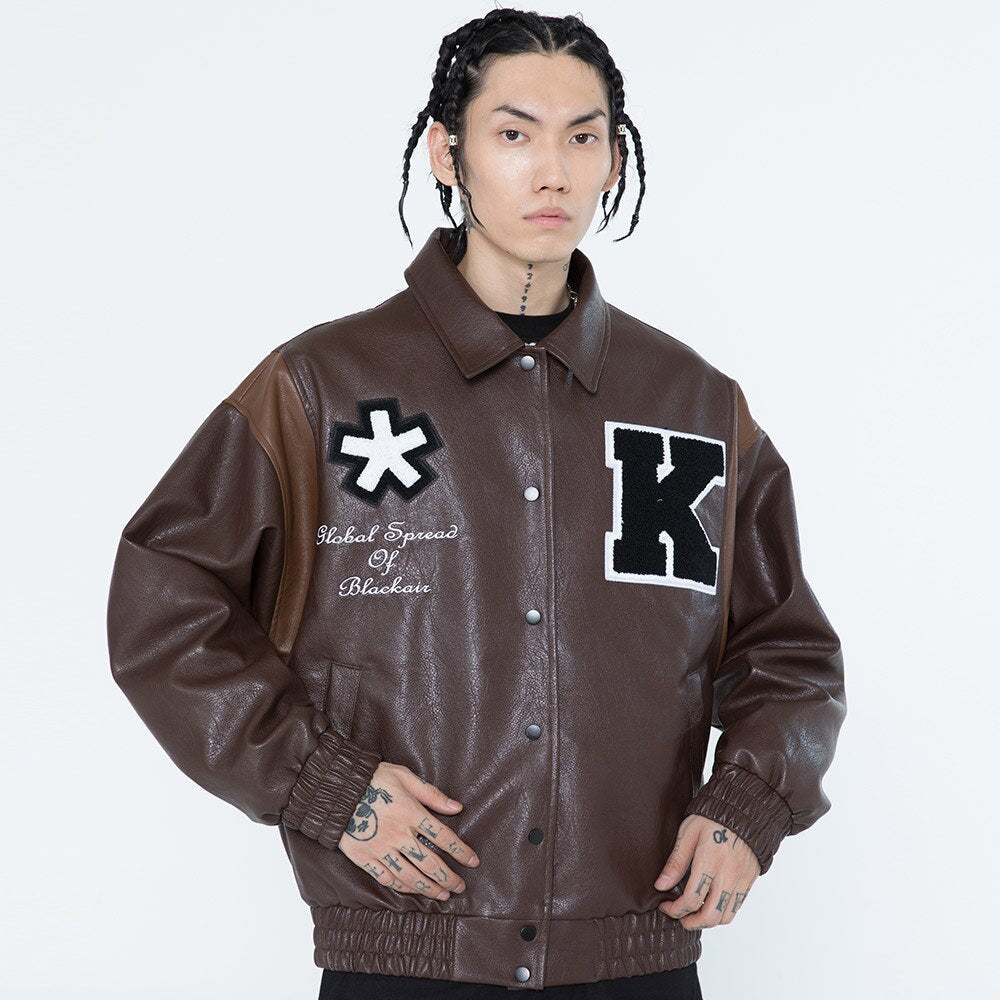 Jacke Herren Buchstaben Stickerei Patch Lederjacken Herbst Retro Baggy Punk Mode Coole Jacken Oberbekleidung Paar Streetwear