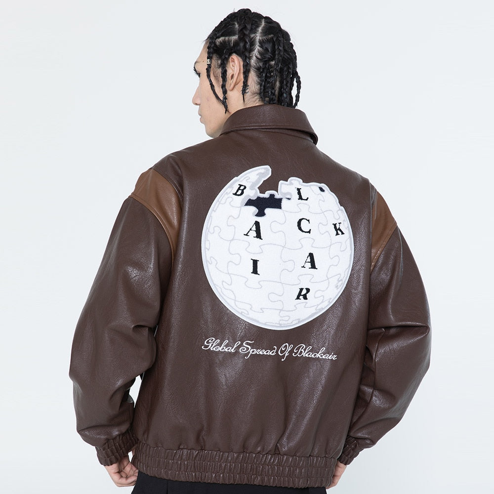 Jacke Herren Buchstaben Stickerei Patch Lederjacken Herbst Retro Baggy Punk Mode Coole Jacken Oberbekleidung Paar Streetwear