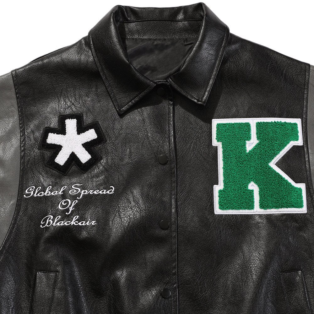 Jacke Herren Buchstaben Stickerei Patch Lederjacken Herbst Retro Baggy Punk Mode Coole Jacken Oberbekleidung Paar Streetwear