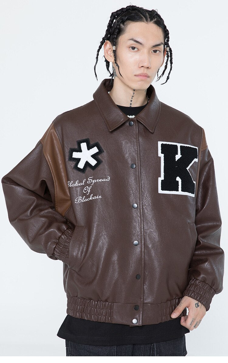 Jacke Herren Buchstaben Stickerei Patch Lederjacken Herbst Retro Baggy Punk Mode Coole Jacken Oberbekleidung Paar Streetwear