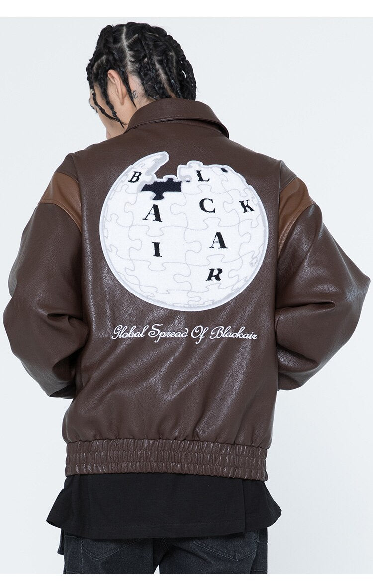 Jacke Herren Buchstaben Stickerei Patch Lederjacken Herbst Retro Baggy Punk Mode Coole Jacken Oberbekleidung Paar Streetwear