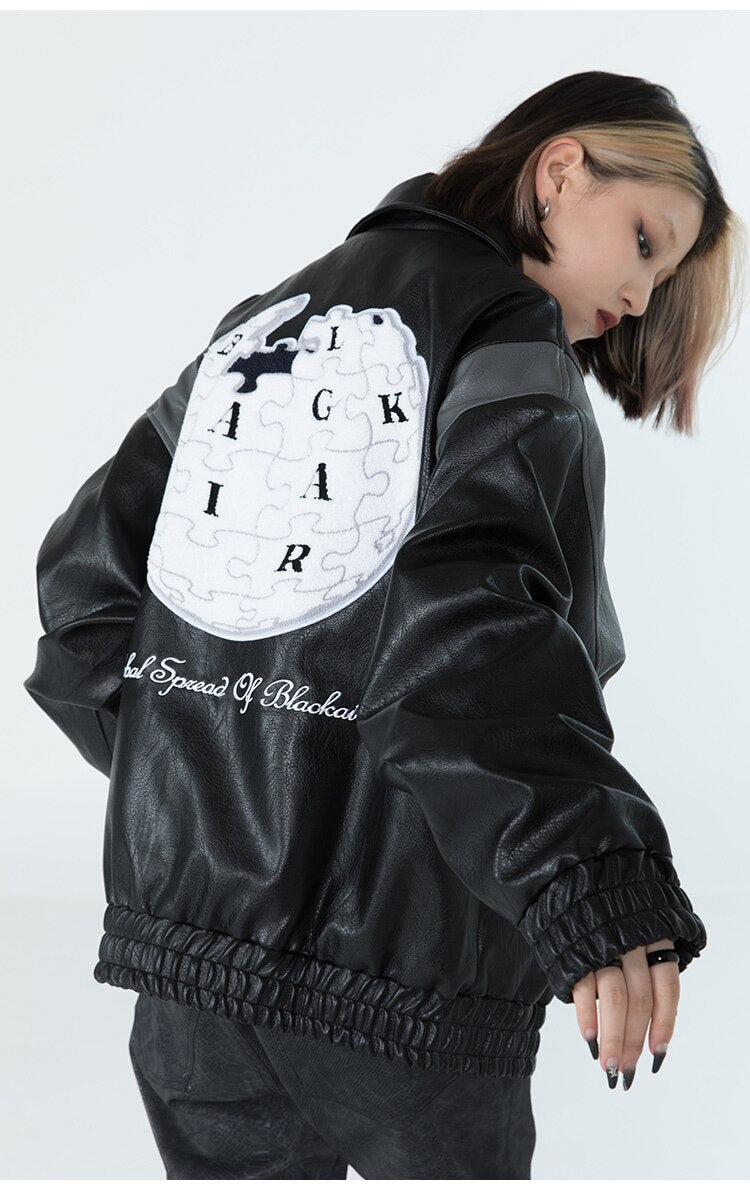 Jacke Herren Buchstaben Stickerei Patch Lederjacken Herbst Retro Baggy Punk Mode Coole Jacken Oberbekleidung Paar Streetwear