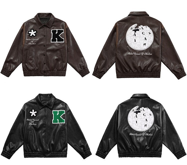 Jacke Herren Buchstaben Stickerei Patch Lederjacken Herbst Retro Baggy Punk Mode Coole Jacken Oberbekleidung Paar Streetwear