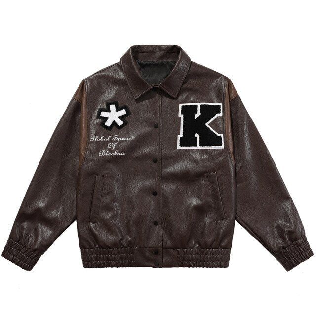 Jacke Herren Buchstaben Stickerei Patch Lederjacken Herbst Retro Baggy Punk Mode Coole Jacken Oberbekleidung Paar Streetwear