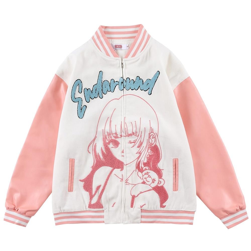 Jacke Männer Furry Cartoon Comics Mädchen Buchstaben Outwear Oversized College Stil Hipster Mäntel All-Match Streetwear