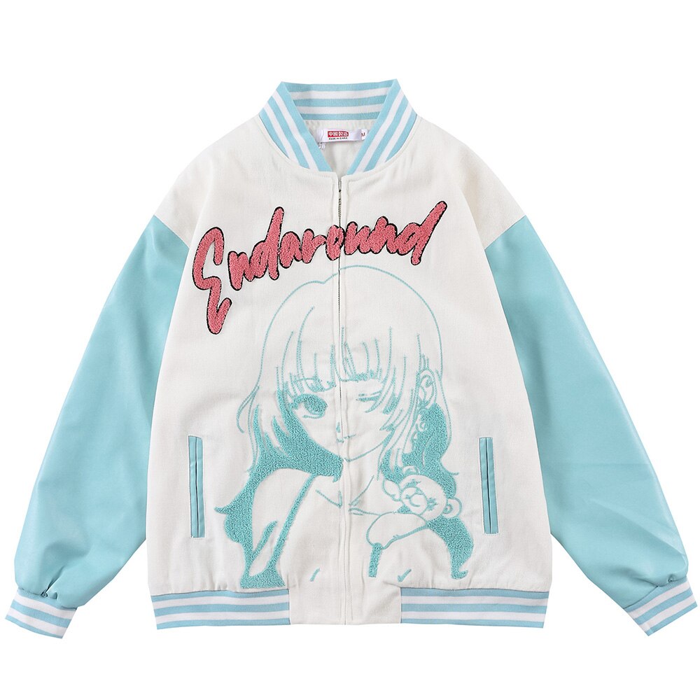 Jacke Männer Furry Cartoon Comics Mädchen Buchstaben Outwear Oversized College Stil Hipster Mäntel All-Match Streetwear