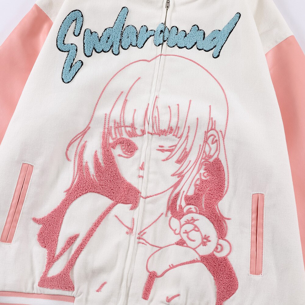 Jacke Männer Furry Cartoon Comics Mädchen Buchstaben Outwear Oversized College Stil Hipster Mäntel All-Match Streetwear