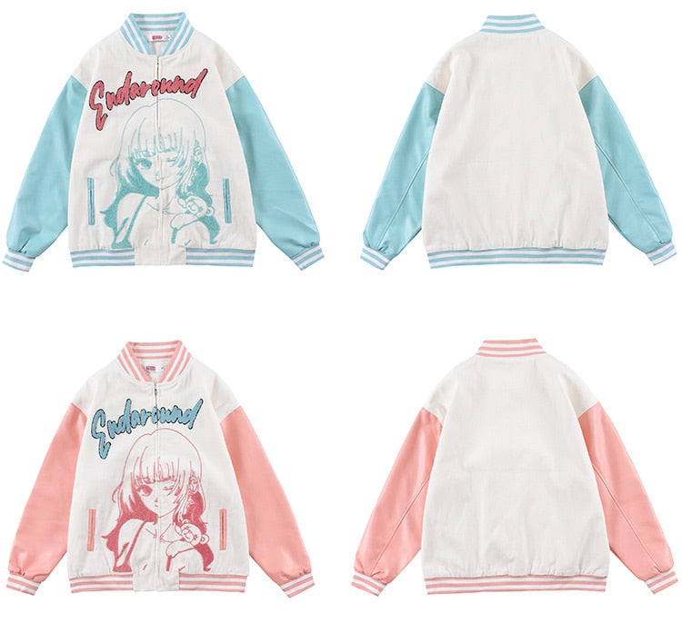 Jacke Männer Furry Cartoon Comics Mädchen Buchstaben Outwear Oversized College Stil Hipster Mäntel All-Match Streetwear