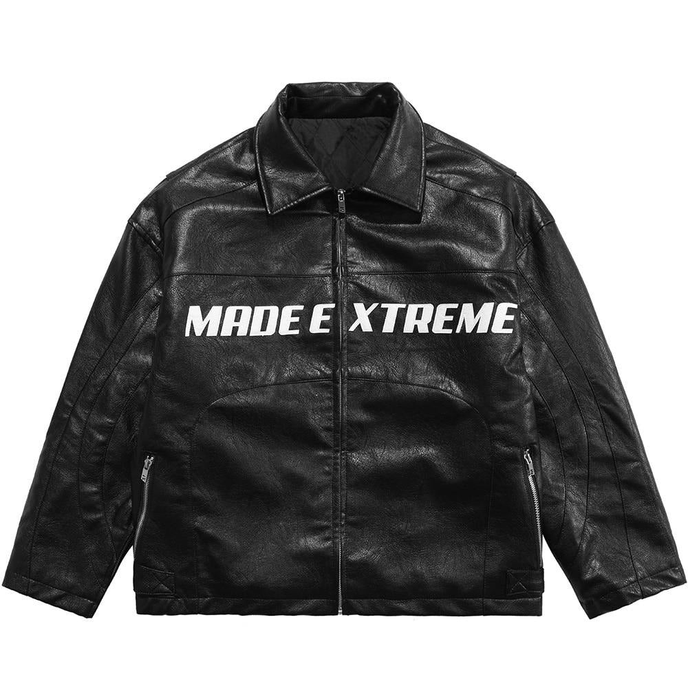 Dicke Leder Parkas Männer Buchstaben Reißverschluss Taschen Motorradjacke Winter Männer Lockere Mode Punk All-Match Oberbekleidung Unisex