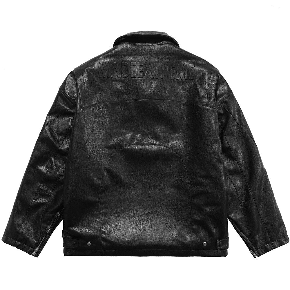 Dicke Leder Parkas Männer Buchstaben Reißverschluss Taschen Motorradjacke Winter Männer Lockere Mode Punk All-Match Oberbekleidung Unisex