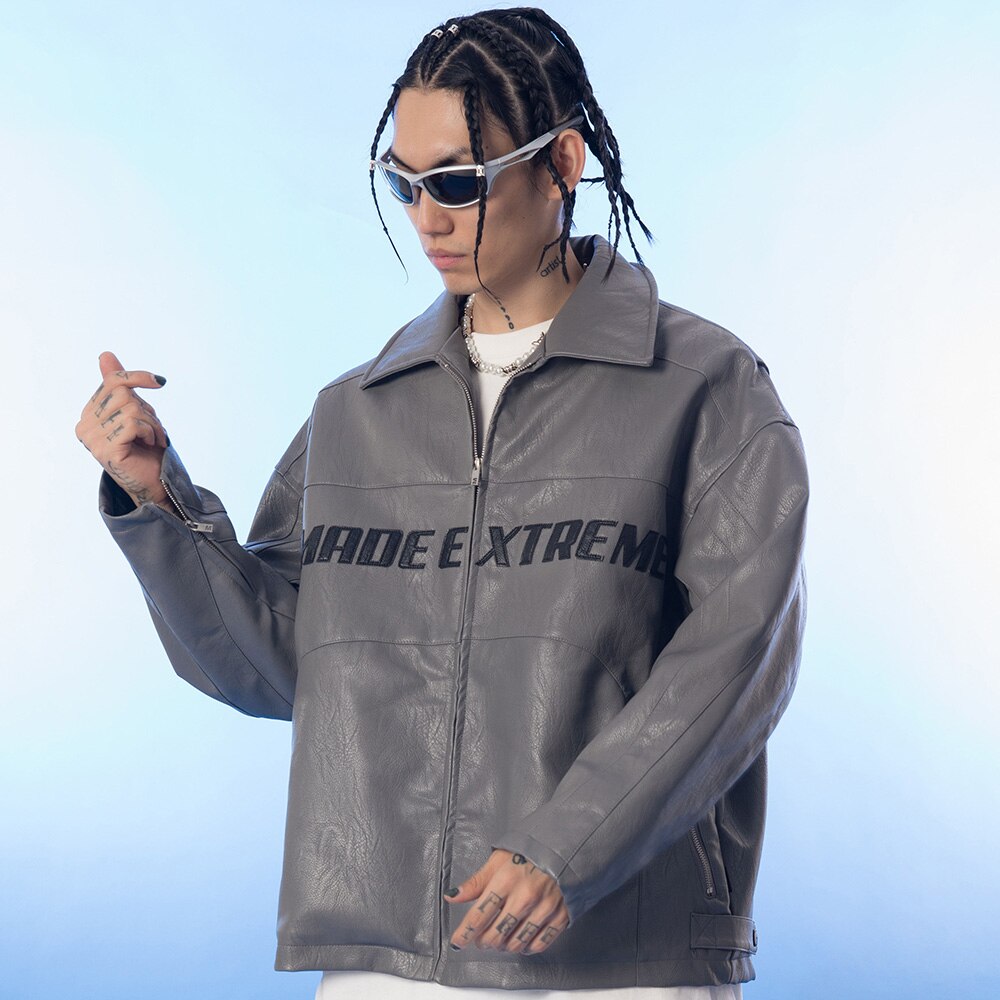 Dicke Leder Parkas Männer Buchstaben Reißverschluss Taschen Motorradjacke Winter Männer Lockere Mode Punk All-Match Oberbekleidung Unisex
