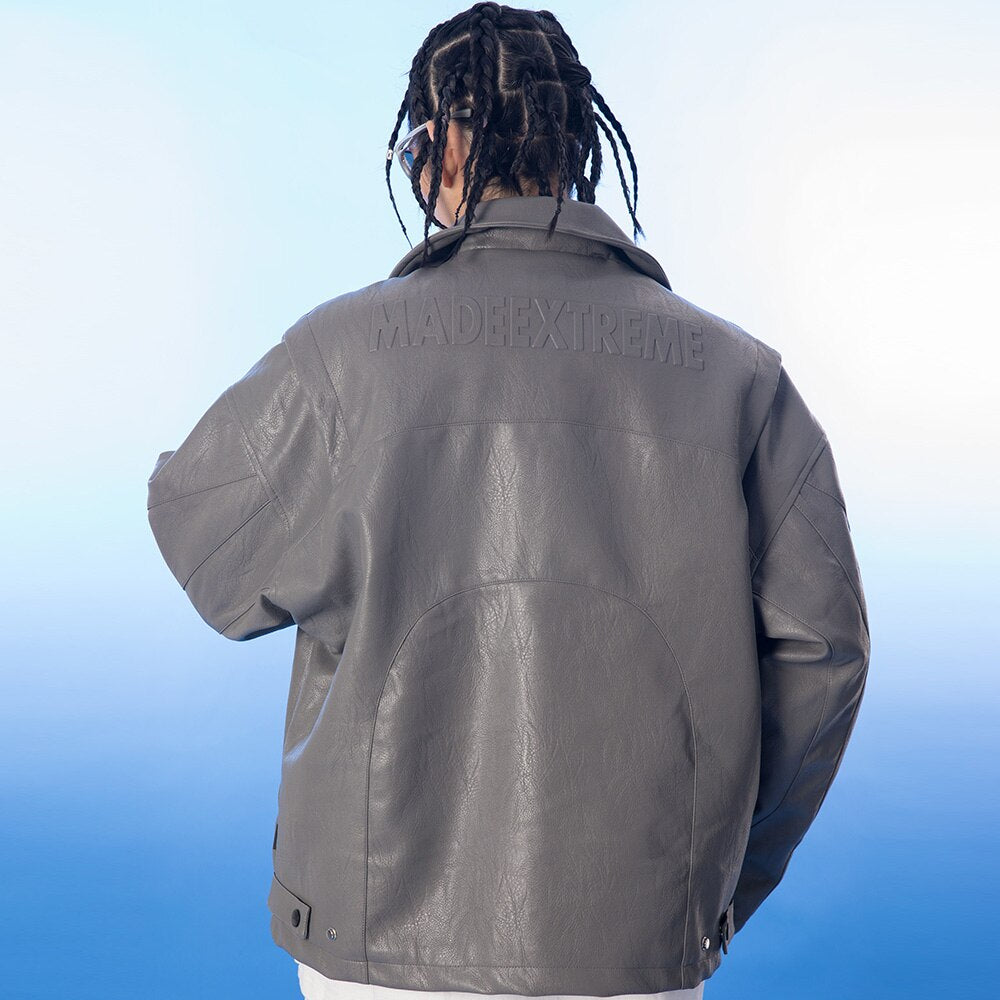 Dicke Leder Parkas Männer Buchstaben Reißverschluss Taschen Motorradjacke Winter Männer Lockere Mode Punk All-Match Oberbekleidung Unisex