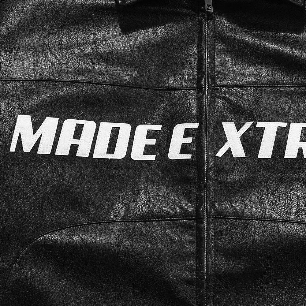 Dicke Leder Parkas Männer Buchstaben Reißverschluss Taschen Motorradjacke Winter Männer Lockere Mode Punk All-Match Oberbekleidung Unisex