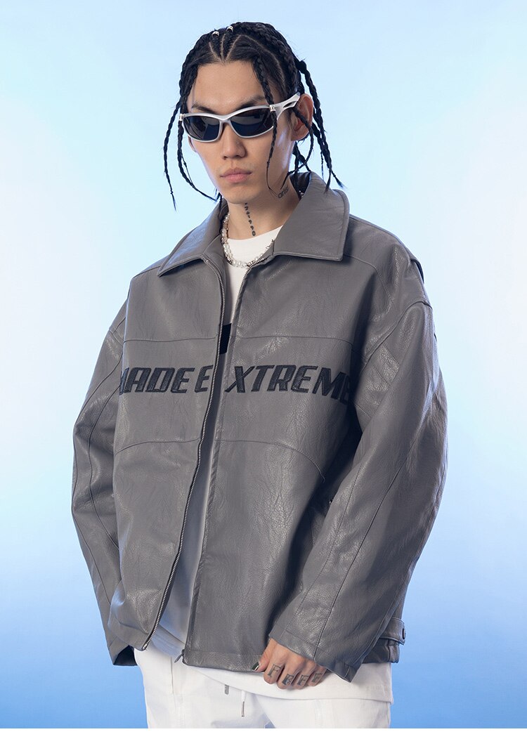 Dicke Leder Parkas Männer Buchstaben Reißverschluss Taschen Motorradjacke Winter Männer Lockere Mode Punk All-Match Oberbekleidung Unisex