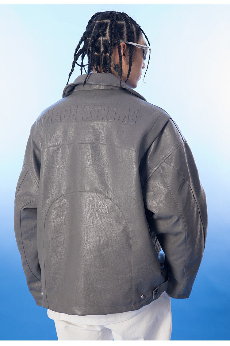 Dicke Leder Parkas Männer Buchstaben Reißverschluss Taschen Motorradjacke Winter Männer Lockere Mode Punk All-Match Oberbekleidung Unisex