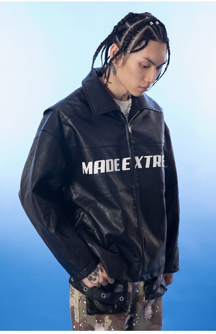 Dicke Leder Parkas Männer Buchstaben Reißverschluss Taschen Motorradjacke Winter Männer Lockere Mode Punk All-Match Oberbekleidung Unisex