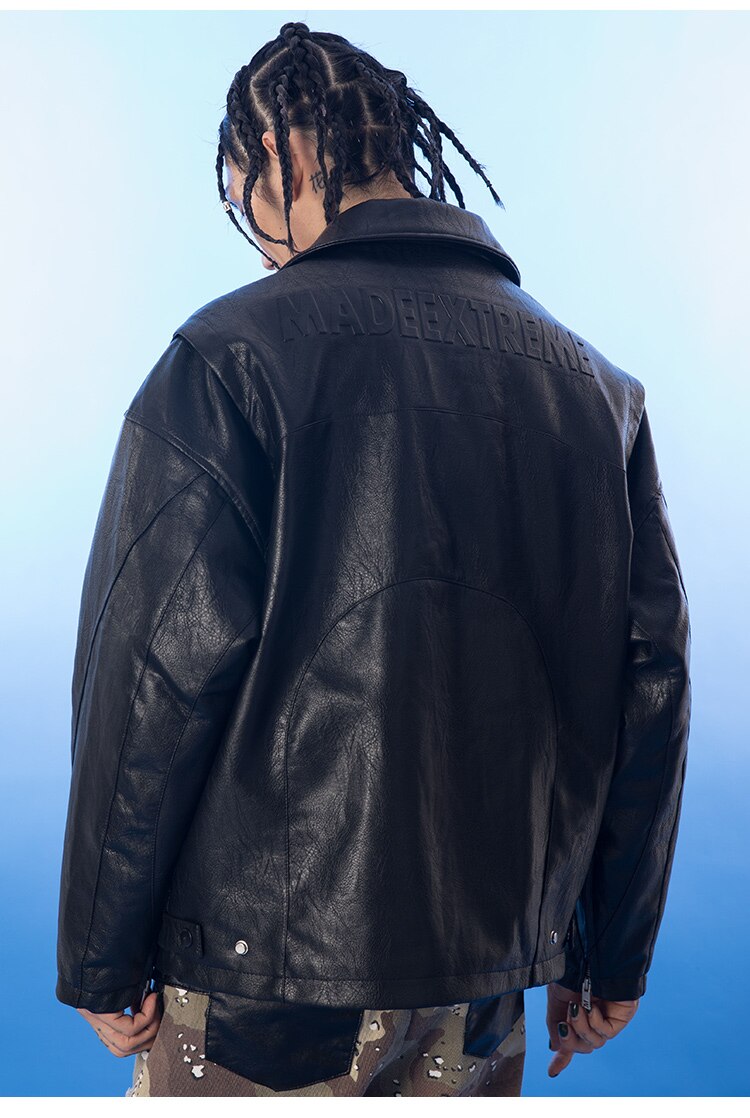 Dicke Leder Parkas Männer Buchstaben Reißverschluss Taschen Motorradjacke Winter Männer Lockere Mode Punk All-Match Oberbekleidung Unisex
