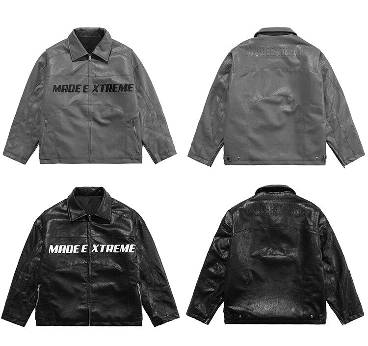Dicke Leder Parkas Männer Buchstaben Reißverschluss Taschen Motorradjacke Winter Männer Lockere Mode Punk All-Match Oberbekleidung Unisex