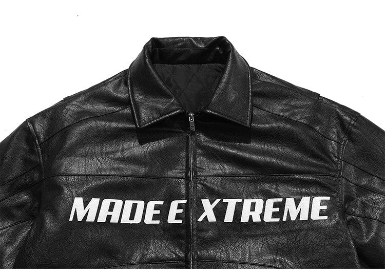 Dicke Leder Parkas Männer Buchstaben Reißverschluss Taschen Motorradjacke Winter Männer Lockere Mode Punk All-Match Oberbekleidung Unisex