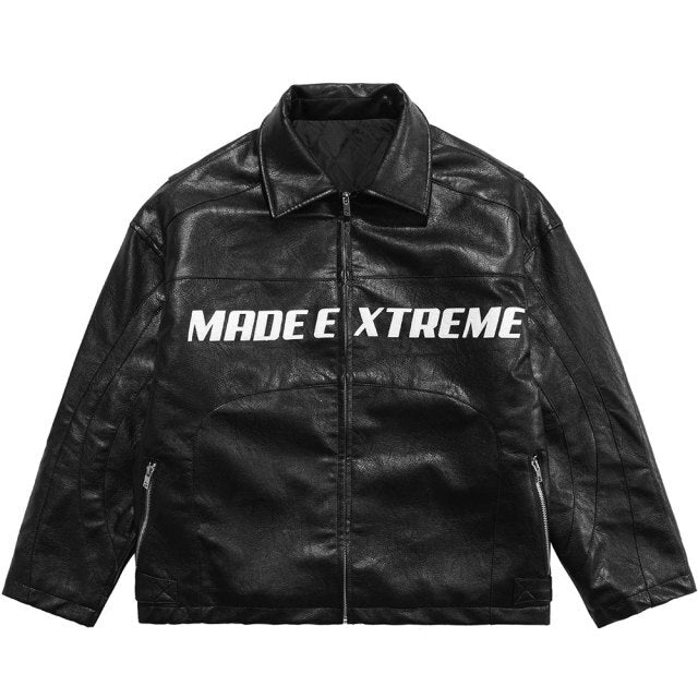 Dicke Leder Parkas Männer Buchstaben Reißverschluss Taschen Motorradjacke Winter Männer Lockere Mode Punk All-Match Oberbekleidung Unisex