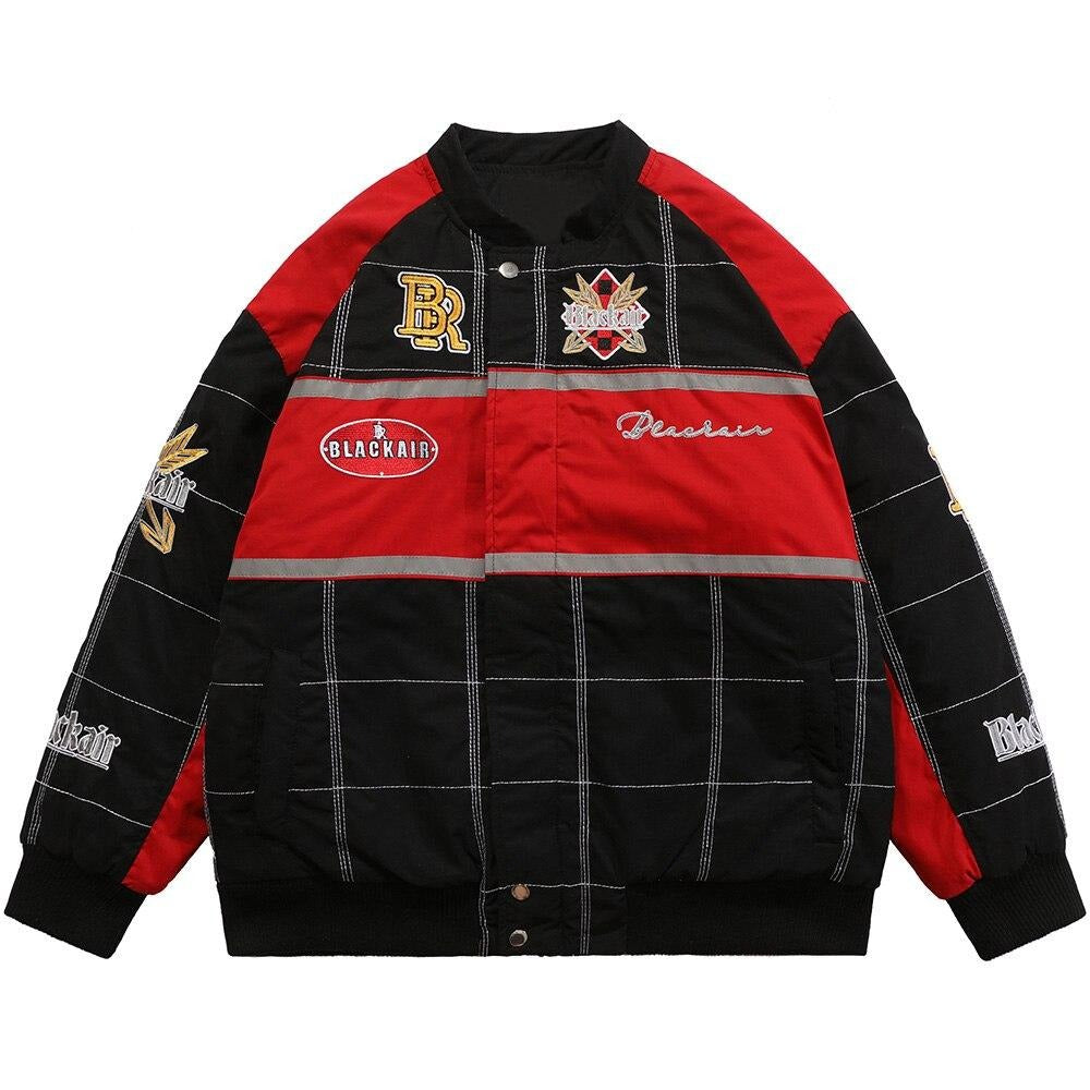Dicker Baseballjacke Herren Karomuster Stickerei Knopf Bomberjacke Wintermode High Street Übergrößen Jacken Streetwear