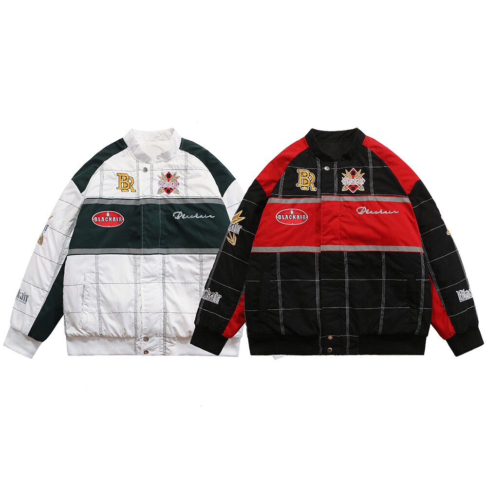 Dicker Baseballjacke Herren Karomuster Stickerei Knopf Bomberjacke Wintermode High Street Übergrößen Jacken Streetwear