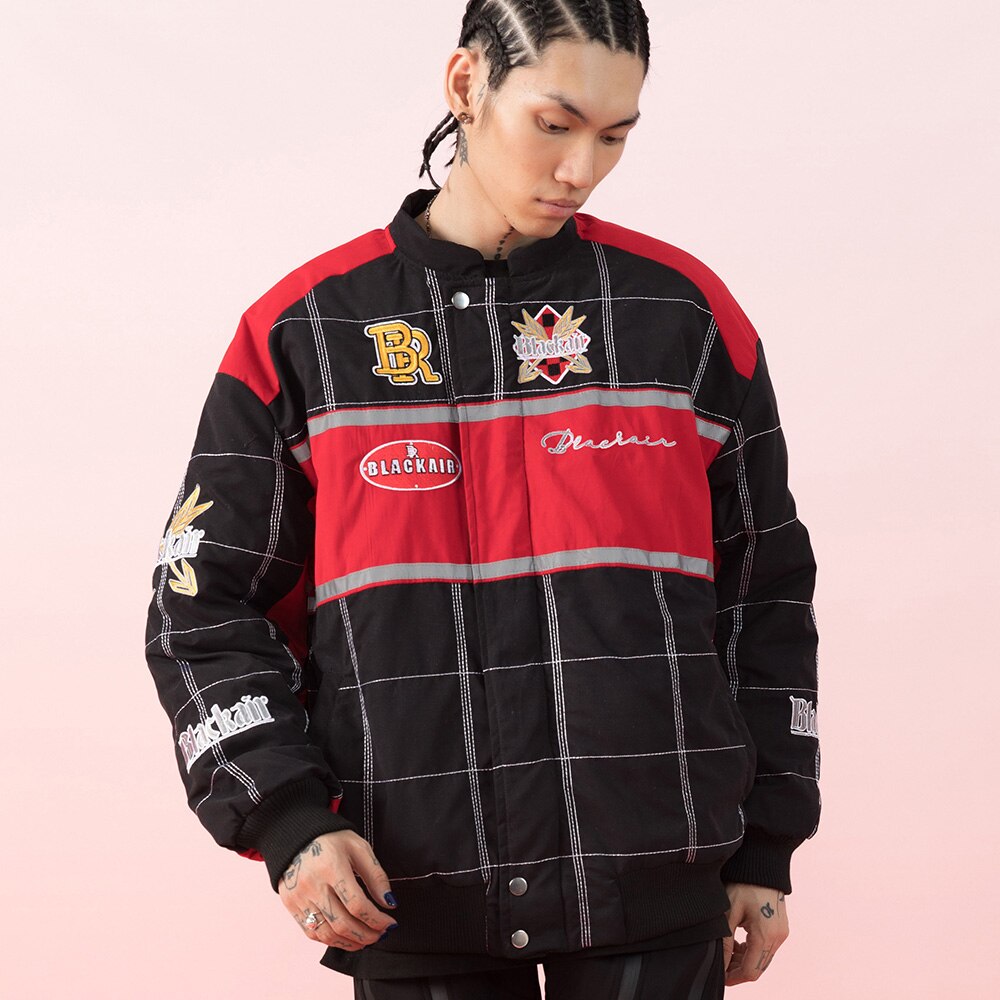 Dicker Baseballjacke Herren Karomuster Stickerei Knopf Bomberjacke Wintermode High Street Übergrößen Jacken Streetwear