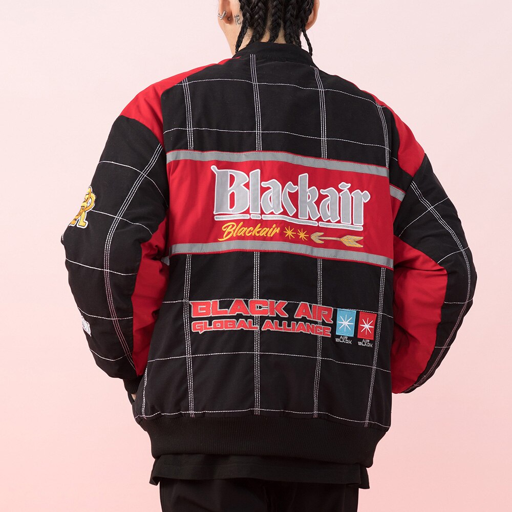 Dicker Baseballjacke Herren Karomuster Stickerei Knopf Bomberjacke Wintermode High Street Übergrößen Jacken Streetwear