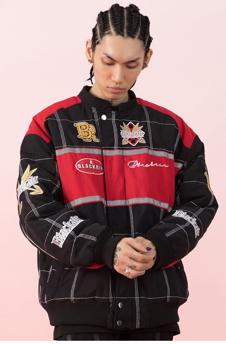 Dicker Baseballjacke Herren Karomuster Stickerei Knopf Bomberjacke Wintermode High Street Übergrößen Jacken Streetwear