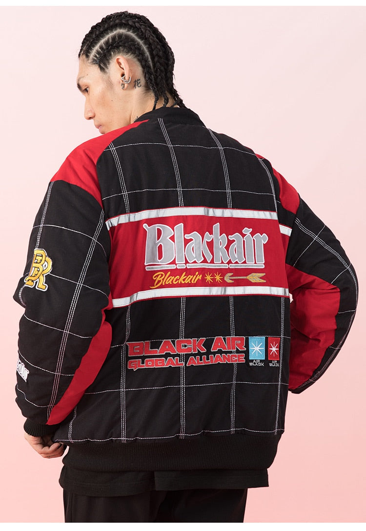 Dicker Baseballjacke Herren Karomuster Stickerei Knopf Bomberjacke Wintermode High Street Übergrößen Jacken Streetwear