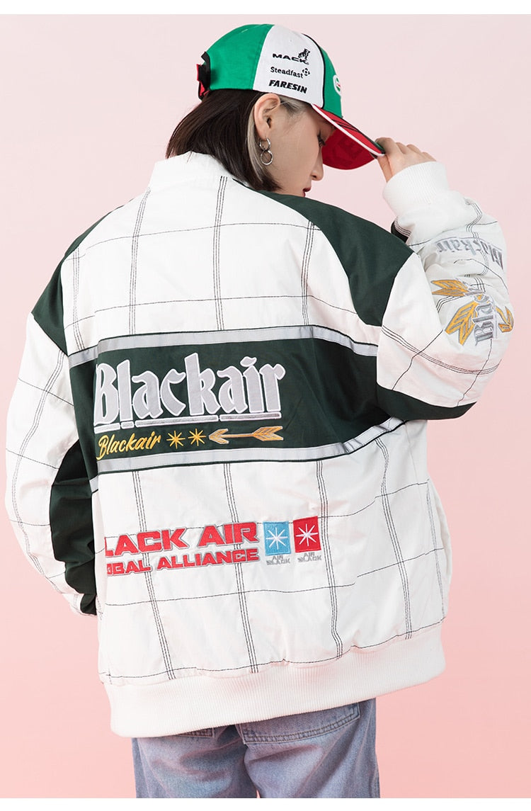Dicker Baseballjacke Herren Karomuster Stickerei Knopf Bomberjacke Wintermode High Street Übergrößen Jacken Streetwear