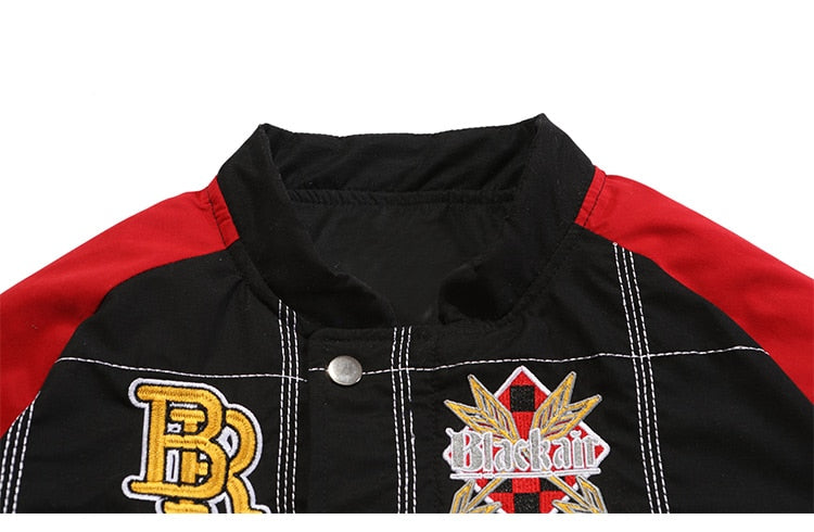 Dicker Baseballjacke Herren Karomuster Stickerei Knopf Bomberjacke Wintermode High Street Übergrößen Jacken Streetwear